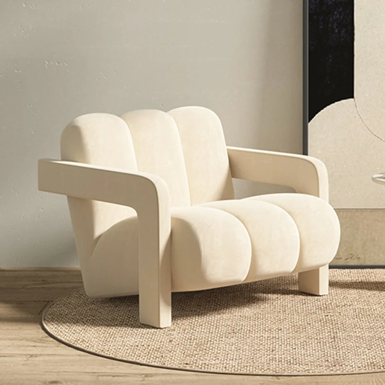 Contemporary Scandinavian Velvet Sherpa Fabric Wood Sponge Single Sofa Backrest Armrest For Living Room