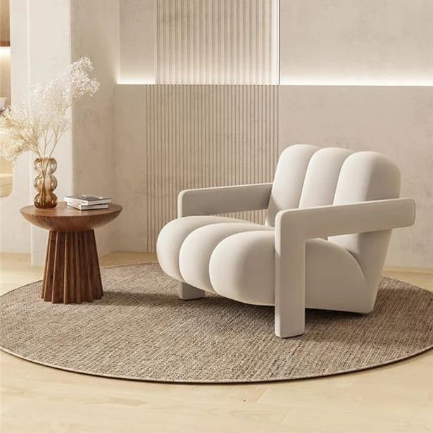 Contemporary Scandinavian Velvet Sherpa Fabric Wood Sponge Single Sofa Backrest Armrest For Living Room