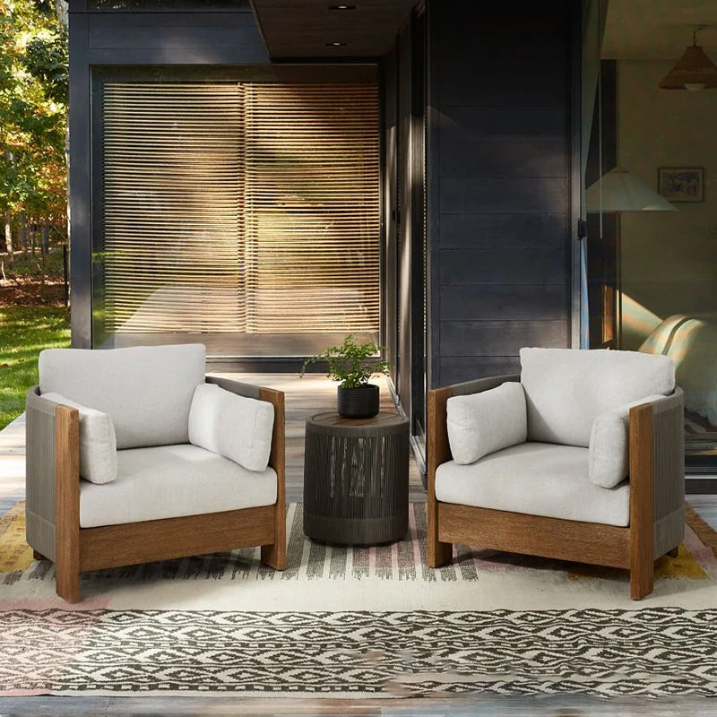 Modern Luxury Square Fabric Teak Wood Sponge Nylon Rope Outdoor Sofa Backrest Armrest For Outdoor