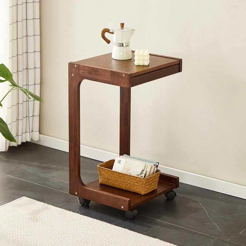 Modern Minimalist Rectangular MDF Nan Bamboo Side Table 2-Tier For Living Room