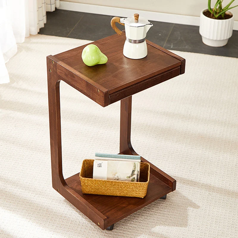 Modern Minimalist Rectangular MDF Nan Bamboo Side Table 2-Tier For Living Room