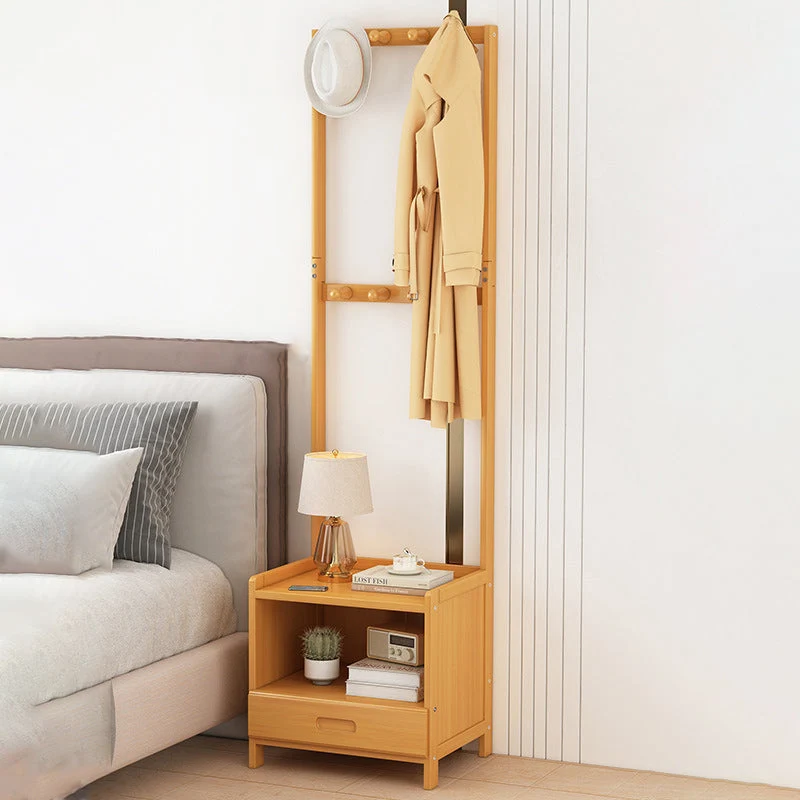 Traditional Japanese Rectangular Bamboo MDF Nightstand 1/3 Drawer For Bedroom