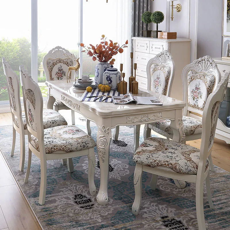 Stone Top Dining Table Rectangle Dining Table with 4 Wood Legs
