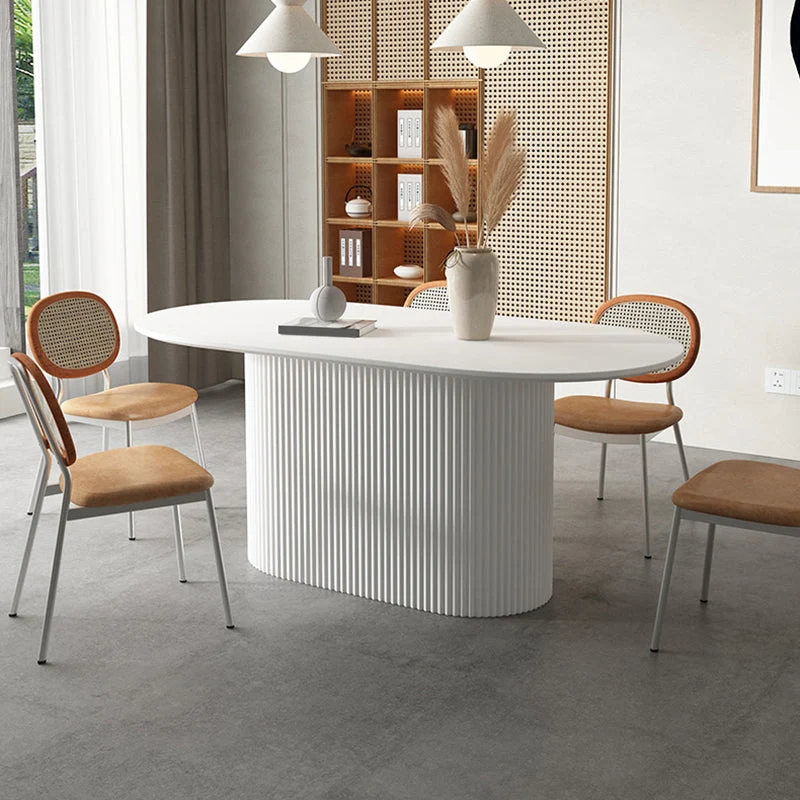 Oval Sintered Stone Dining Table Modern Home Dining Table with Wood Pedestal Base