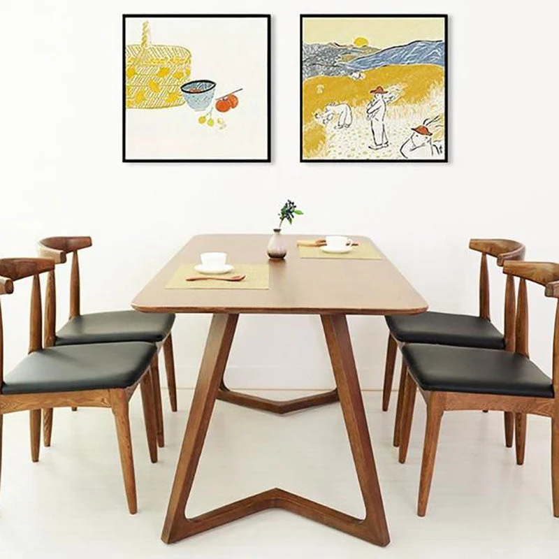 Solid Wood Top Dining Table Traditional Luxury Table with Sled Base in Brown