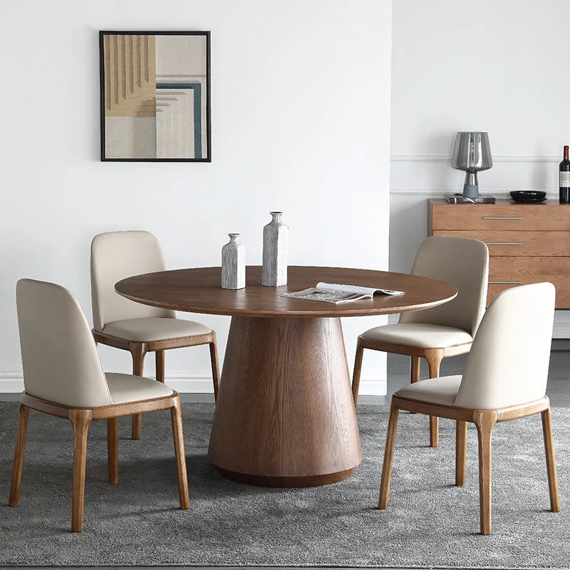 Round Brown Sintered Stone Dining Table Modern Convertible Furniture with Pedestal Base