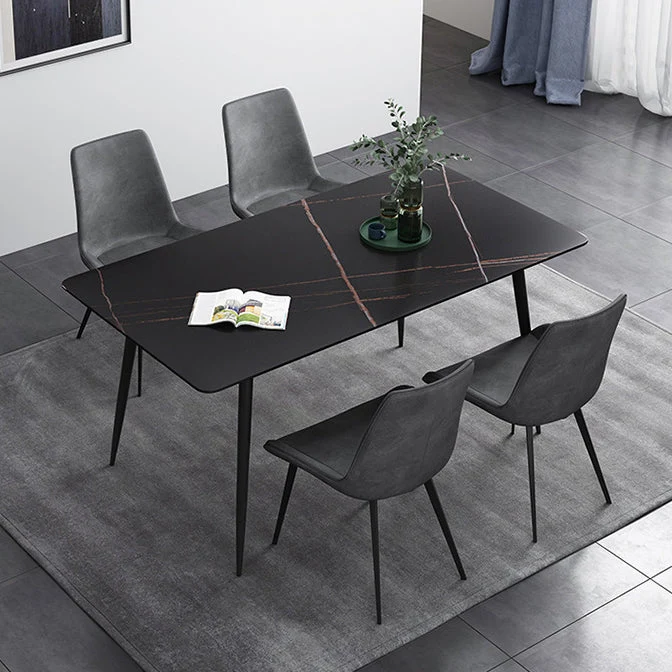 Industrial Rectangle Stone Table Standard Height Kitchen Table with 4 Legs