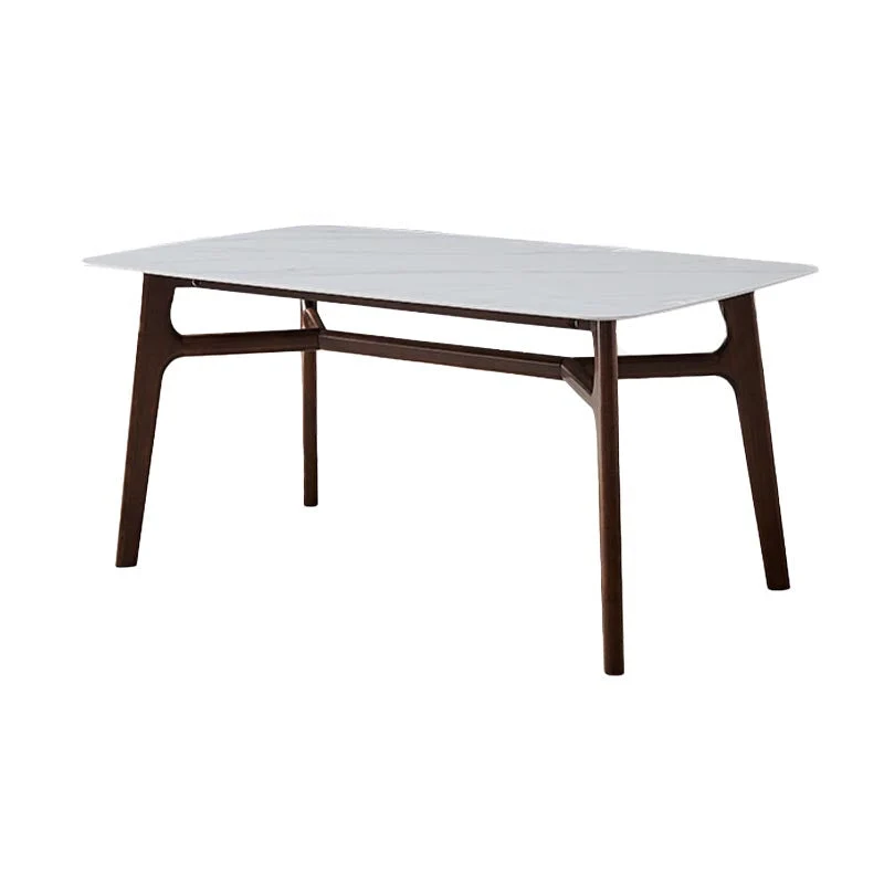 Mid-century Rectangle Dining Table White Stone Top Tripod Base Dining Table