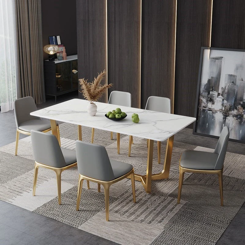 Sintered Stone Dining Table Industrial Dining Room Table with Trestle Base