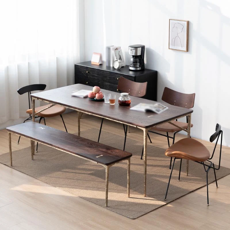 Oak Wood and Iron Dinette Table Traditional Luxury 4 Legs Dining Table
