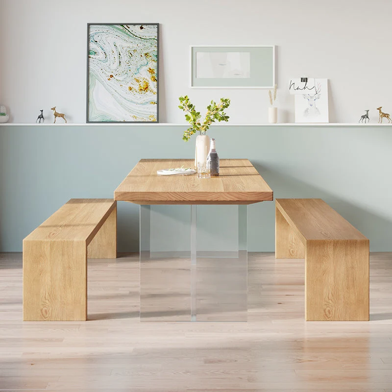 Solid Pine Wood Dining Table Contemporary Dining Table with Double Pedestal Base