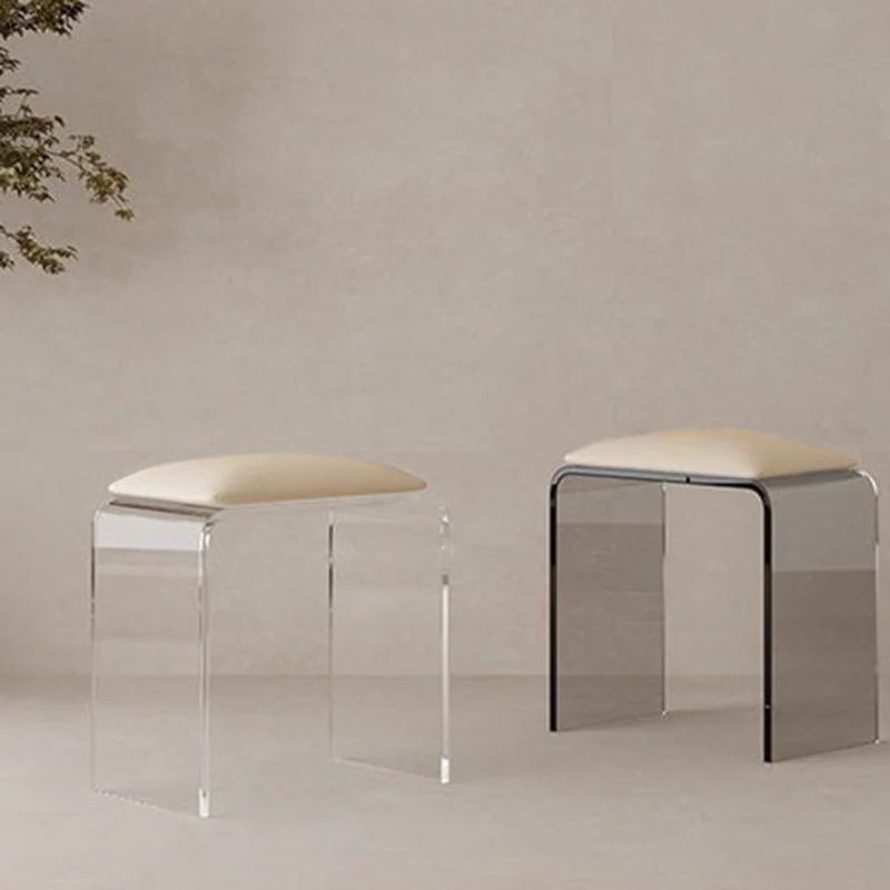 Modern Minimalist Rectangular Acrylic Faux Leather Vanity Stool For Bedroom