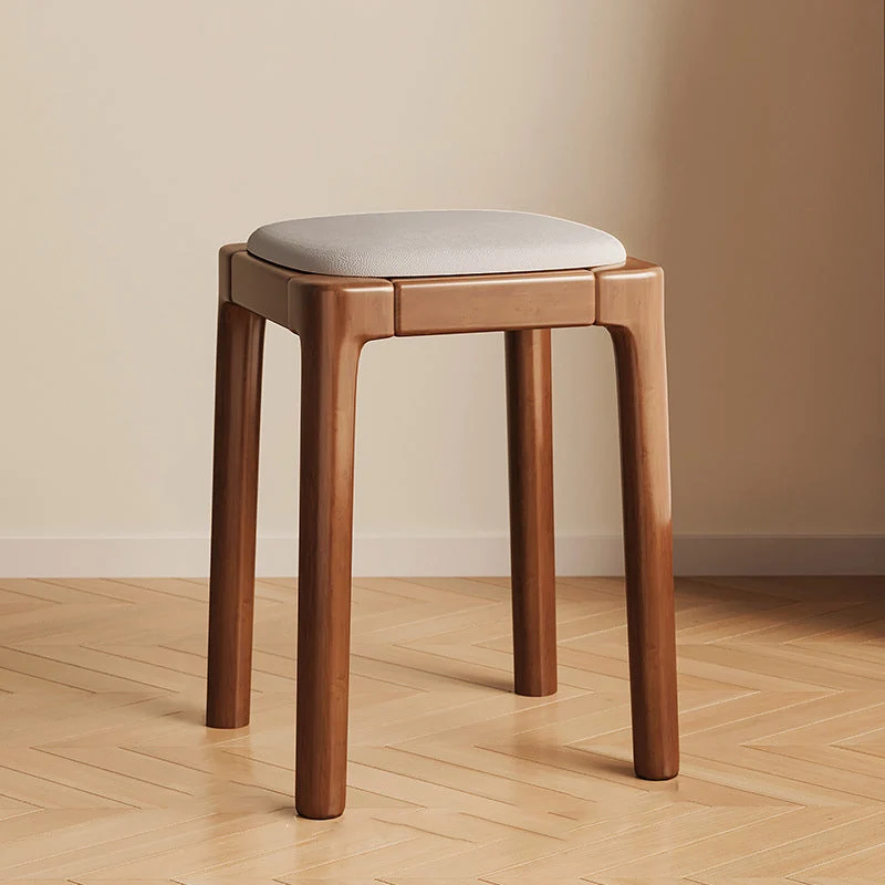 Modern Simplicity Rubberwood Cat's Paw Leather Sponge Square Vanity Stool Backless For Bedroom