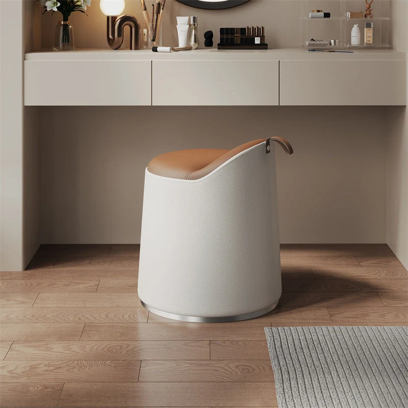 Modern Simplicity Cat Scratch Resistant Leather Pine Wood Aluminum Alloy Sponge Round Cylinder Vanity Stool Backrest For Bedroom