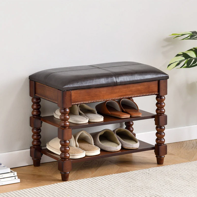 Traditional European Rectangular Rubberwood PU Leather Shoe Bench Backless Armless For Living Room
