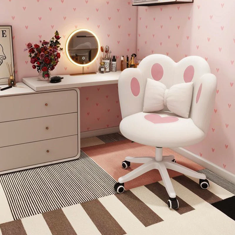 Contemporary Creative Cat Paw Shape Velvet Sponge Nylon Vanity Stool Backrest Armless For Bedroom
