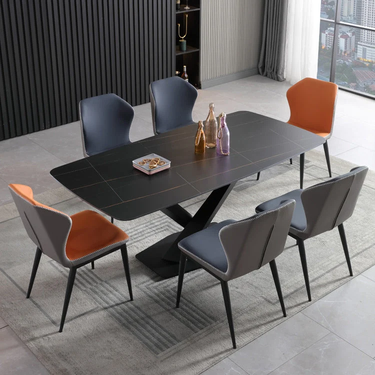 Rectangular Sintered Stone Dining Table Modern Dining Table with Steel Base for Home
