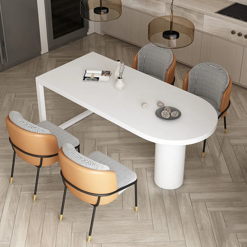 Round Stone Dining Table Modern Black-white Solid Wood Furniture with Double Pedestal