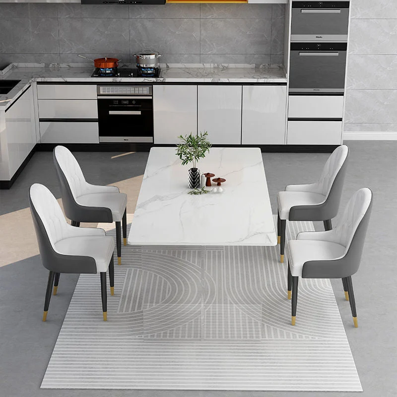 Rectangular Stone Dining Table Acrylic Furniture with Double Pedestal in Matte Finish