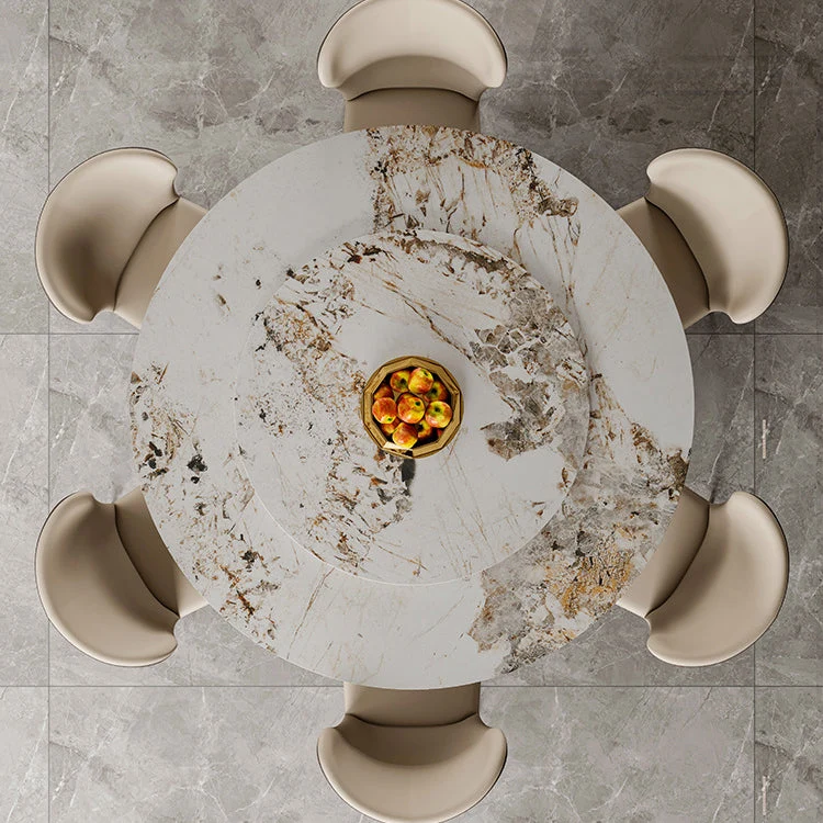 Round Sintered Stone Dining Table Modern Convertible Furniture with Pedestal Base