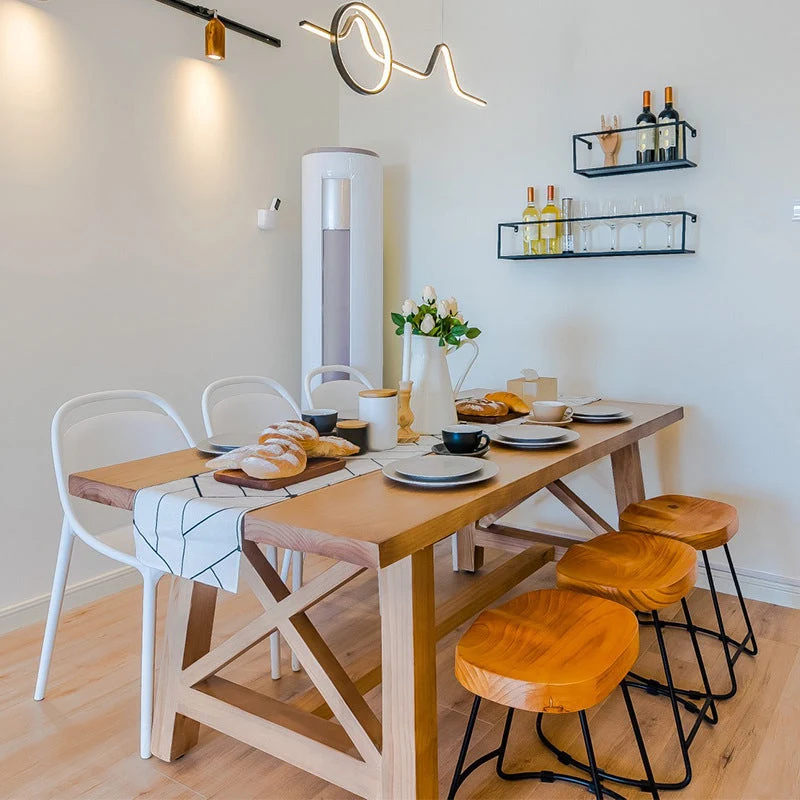 Modern Pine Wood Dining Table Rectangular Trestle Dining Table for Home Use