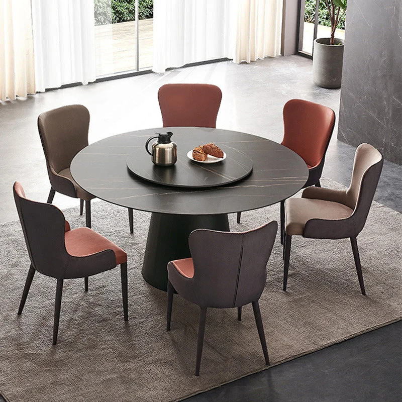 Black Stone Top Dining Table Contemporary Dining Table with Pedestal Base