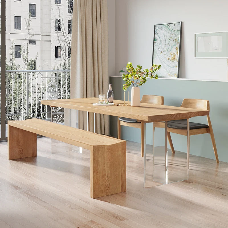 Pine Wood Top Dining Table Contemporary Dining Table with Double Pedestal Base