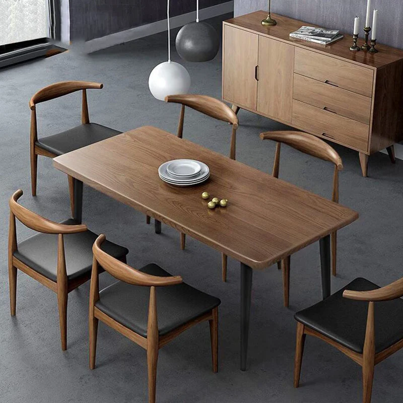 Natural-Brown Solid Wood Dining Table Rectangular Modern Furniture with 4 Legs