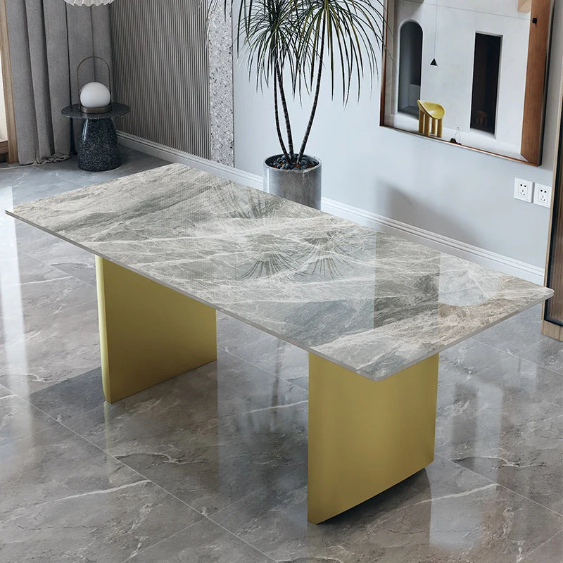 Traditional Luxury Double Pedestal Table Rectangle Dining Table with Metal Base