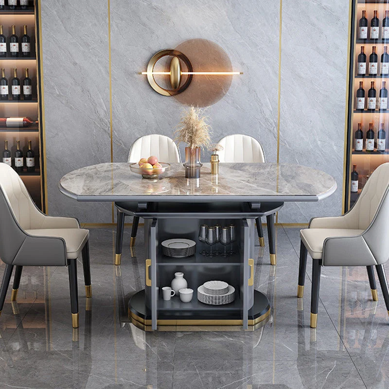 Contemporary Storage Pedestal Dining Table Round Extendable Dinner Table for Home