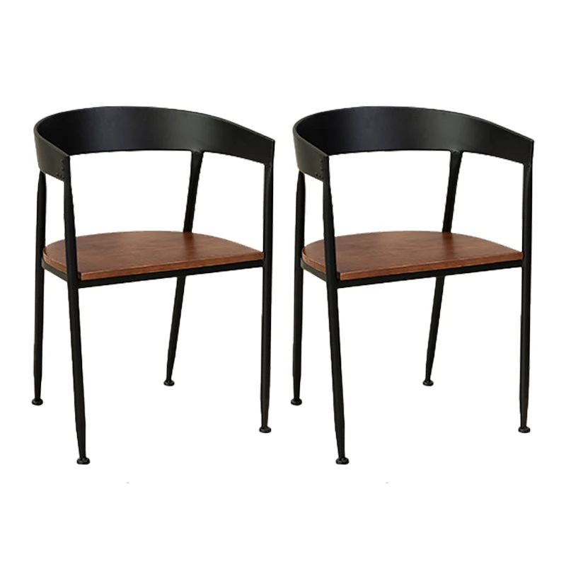 Traditional Metal Dining Chair Open Back Side Black and Brown Chair