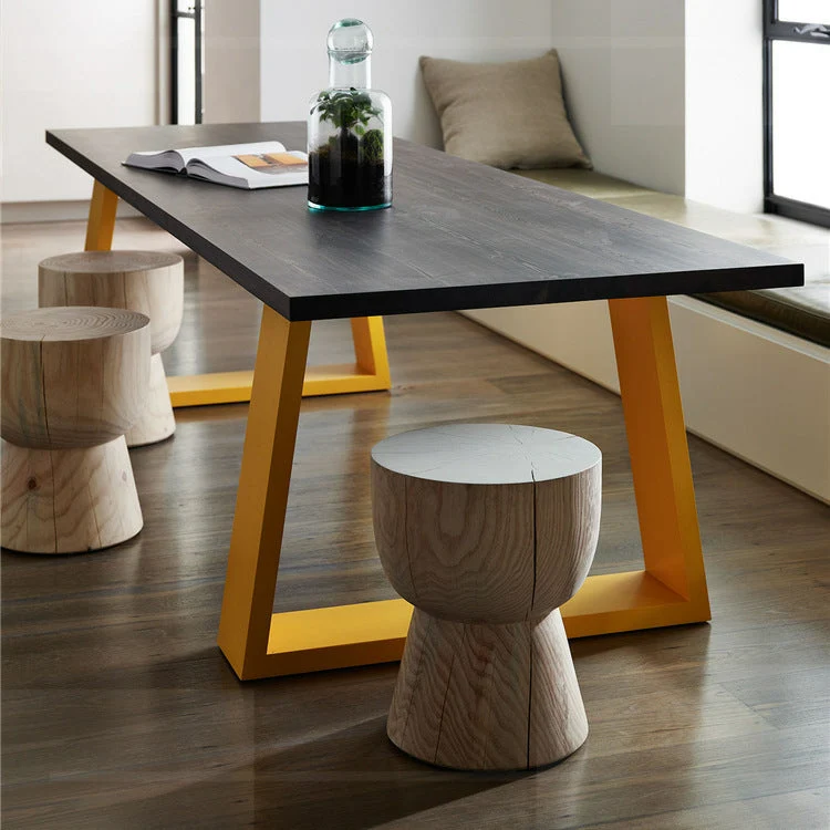 Metal Industrial Rectangle Indoor Table Pine Wood Top Table with Sled Base