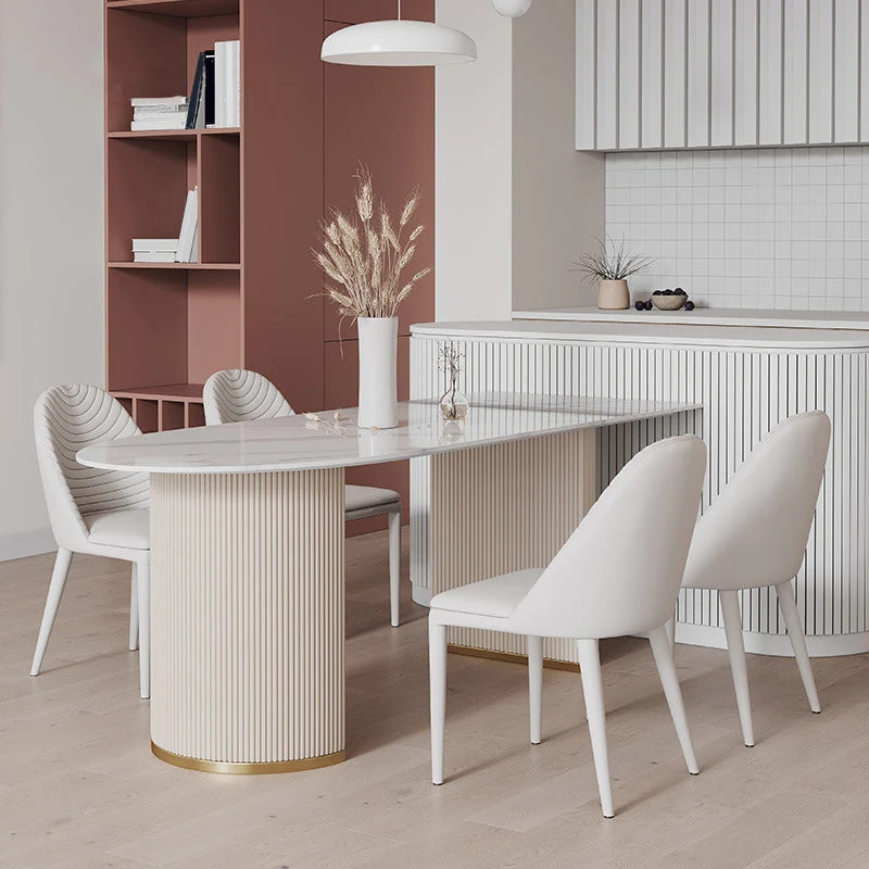 Freeform Sintered Stone Dining Table Luxury White Table with Double Pedestal