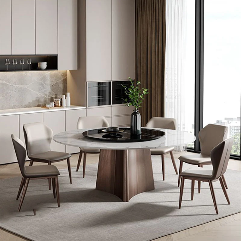 Traditional Luxury Pedestal Table Round Dining Table with Steel Base