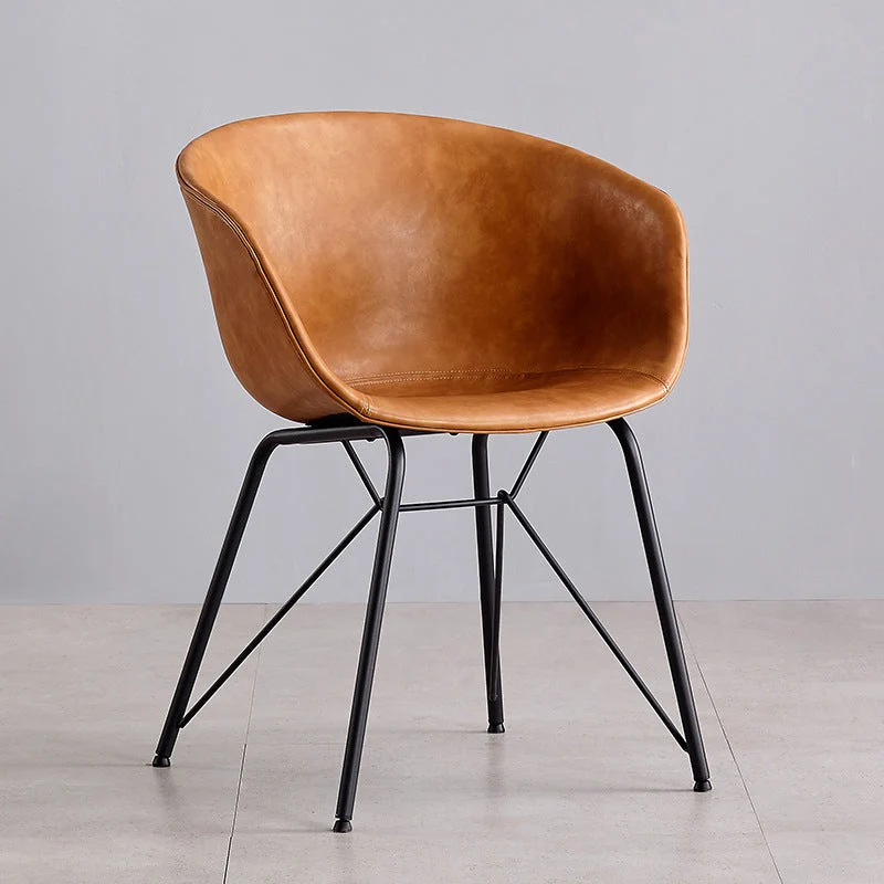 Modern Arm Chair Leather Indoor Dining Chair with Metal Frame