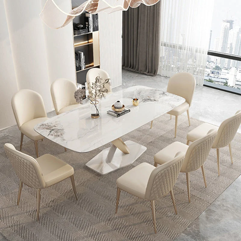 Rectangle Pedestal Table Modern Dining Table with Stainless Steel Base