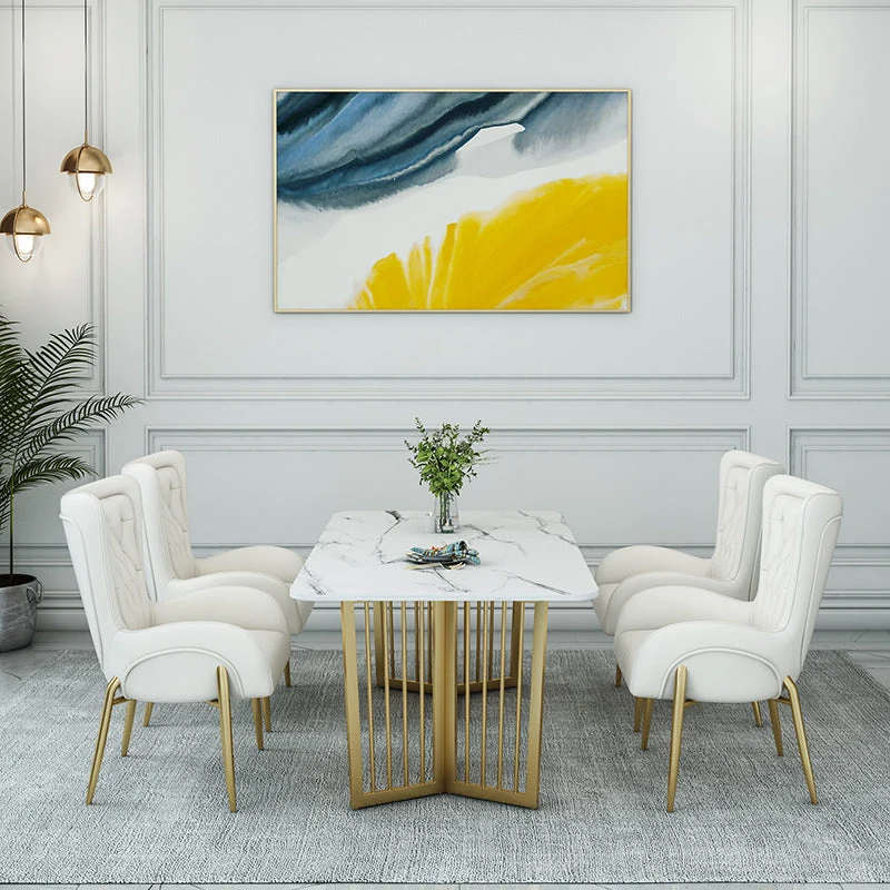Rectangle Double Pedestal Table Modern Dining Table with Metal Base