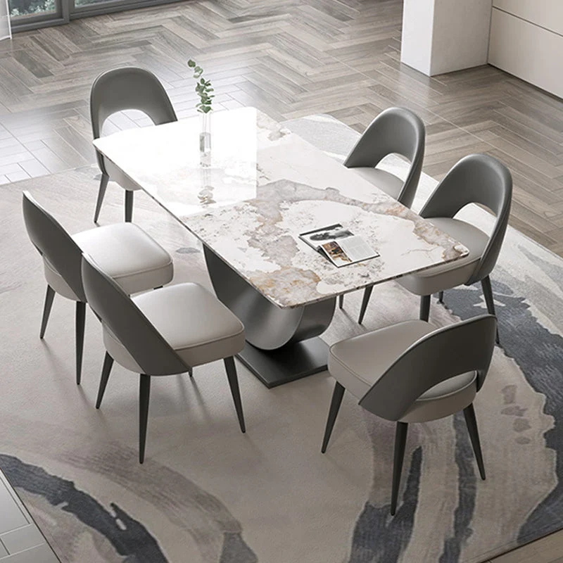 Rectangle Pedestal Table Traditional Luxury Dining Table Stainless Steel Base for Home