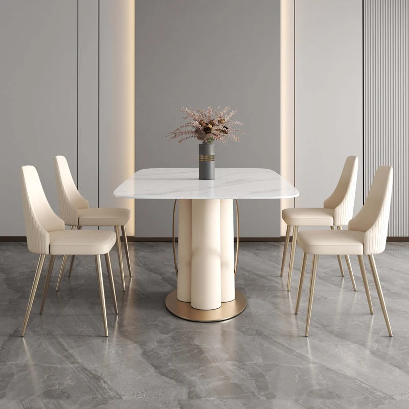 Rectangle Pedestal Table Traditional Luxury Dinner Table with Steel Base