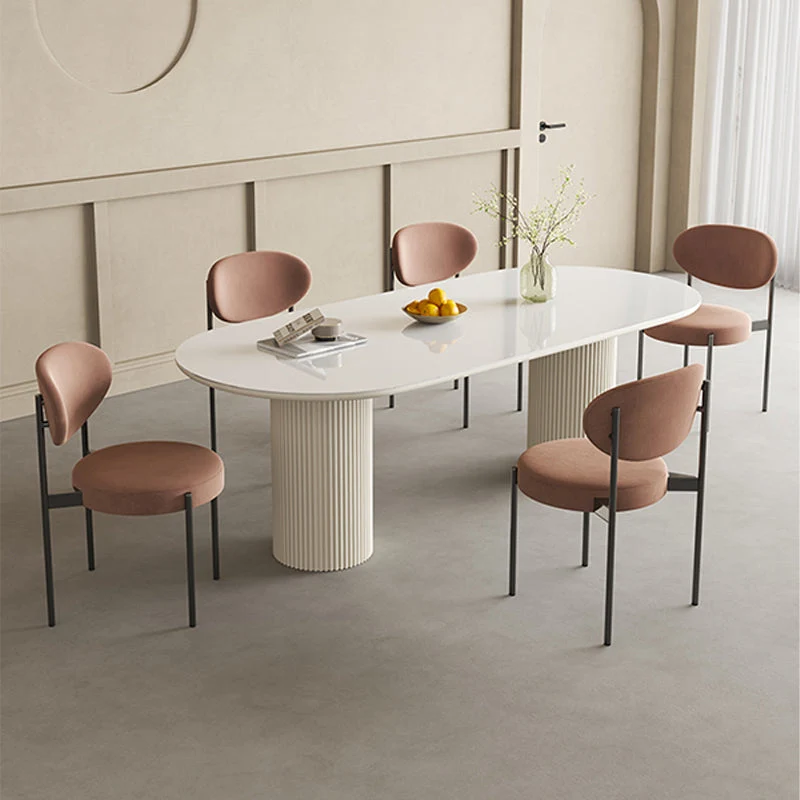 Slate and Metal Table Glam Style Simple Home White Oval Dining Table