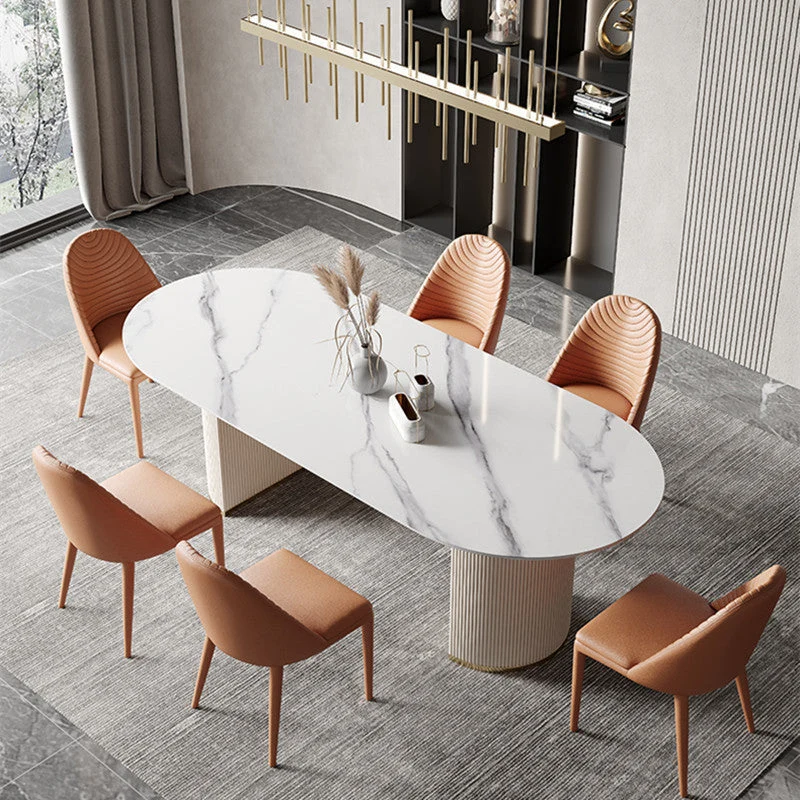 Modern Double Pedestal Table Oval Dining Table for Home Kitchen