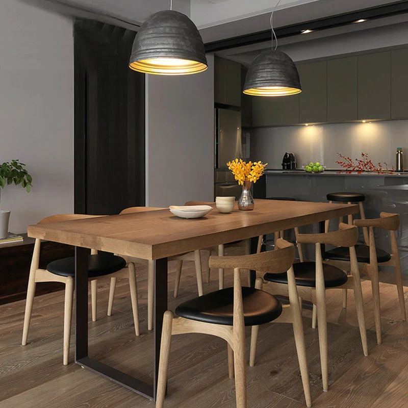 Solid Wood Top Dining Table Rectangle Wood Table with Sled Base