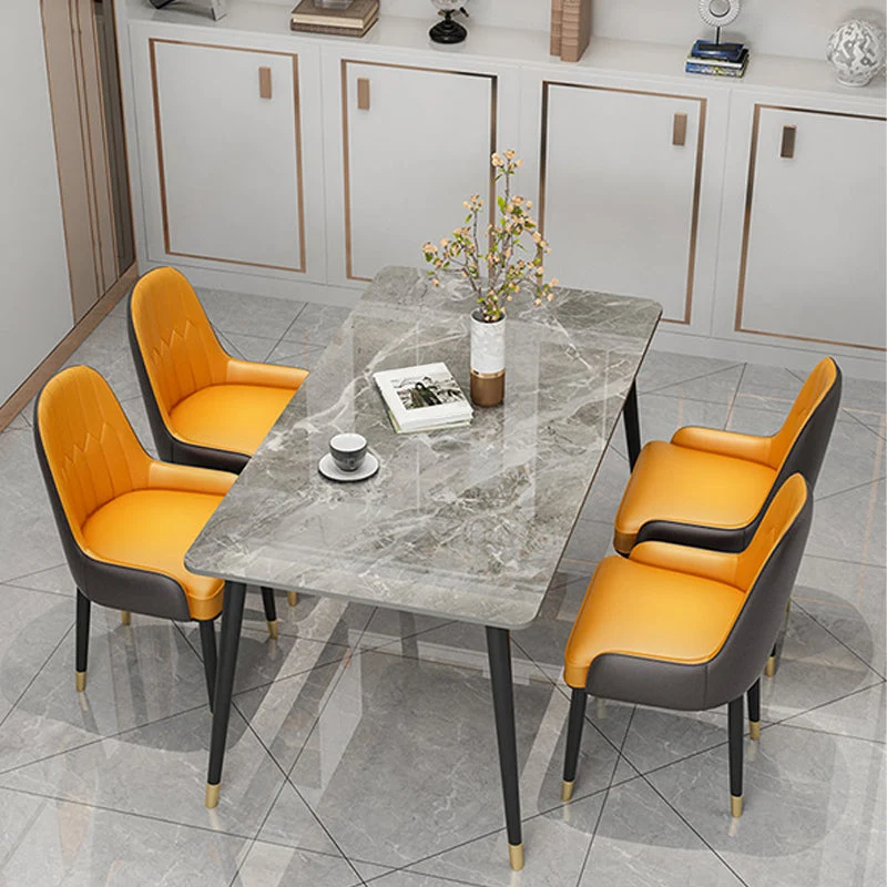 Slate and Metal Table Glam Style Rectangular Dining Table for Home Dining Room