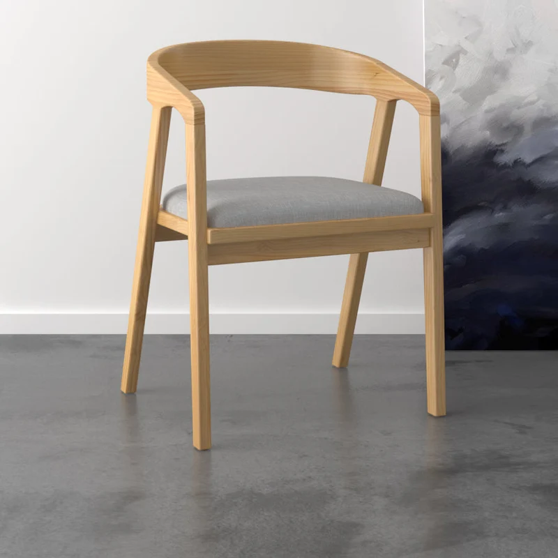 Contemporary Solid Wood Dining Chair Upholstered Fabric Dining Arm Chair