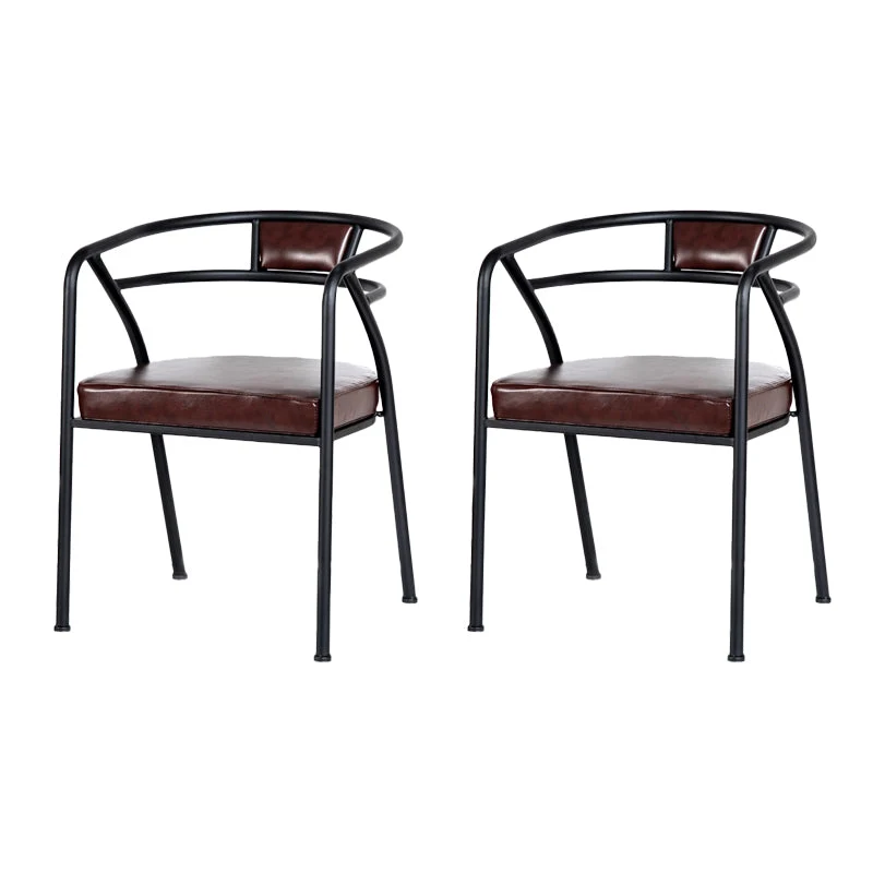 Industrial Metal Frame Dining Chair Upholstered Faux Leather Dining Arm Chair