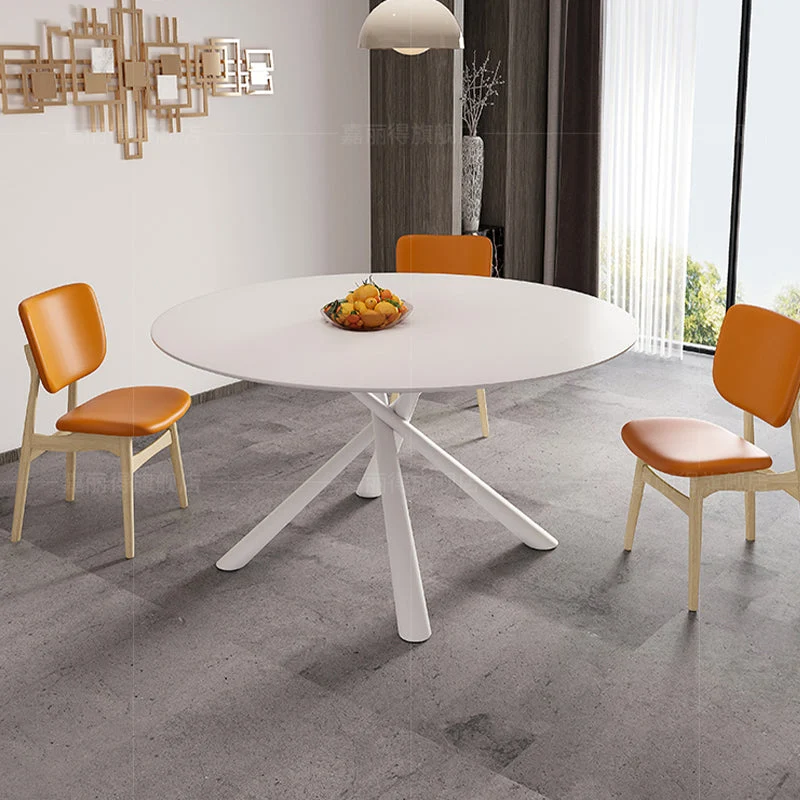 Living Room Round Stone Top Dining Table Contemporary White Base Dining Table