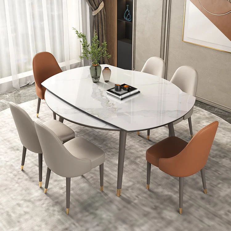 Luxury Sintered Stone Top Table Extendable Round Table with Wooden 4 Legs
