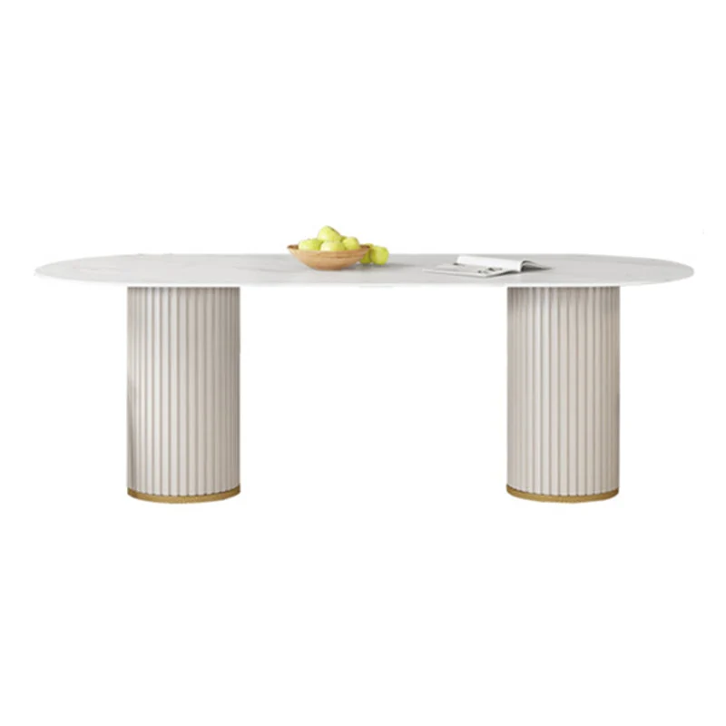 Metal Contemporary Oval Dining Table Sintered Stone Top Table for Home