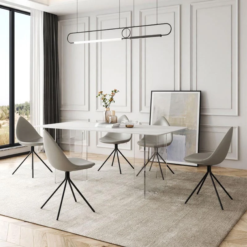 Modern Stone Double Pedestal Dining Table White Rectangle Table for Kitchen