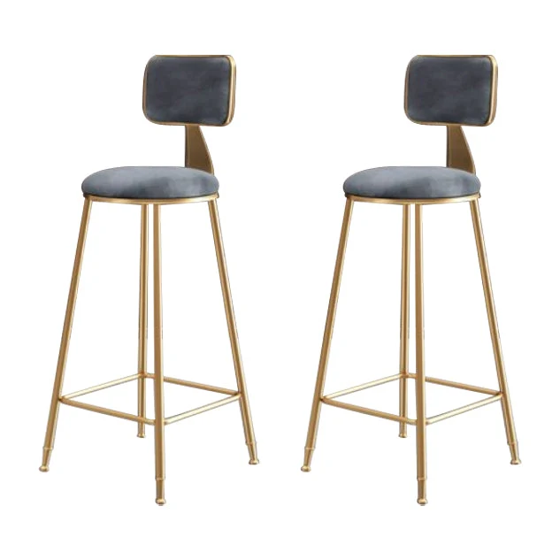 Nordic Backrest Armless Counter Stool Iron Kitchen Bar Stool with Velvet Cushion